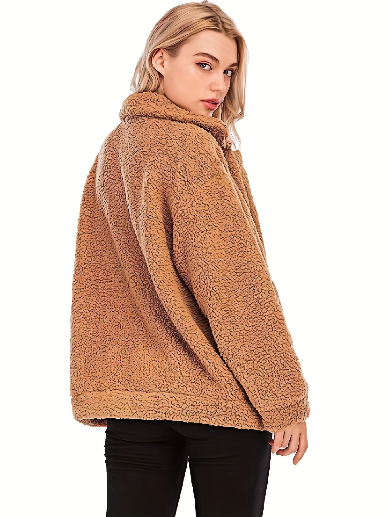 Dam Fleecejacka Löst Snitt Plüschfleece med Dragkedja-6