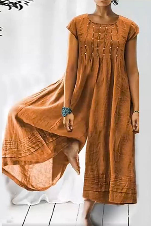 Dam Jumpsuit Baggy Kort Ärmar Bomull Polyester-3