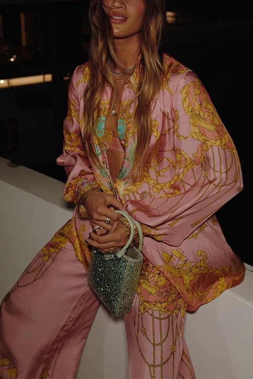 Dam Blus och Vida Byxor Unik Tryckdesign Bomull Polyester-6