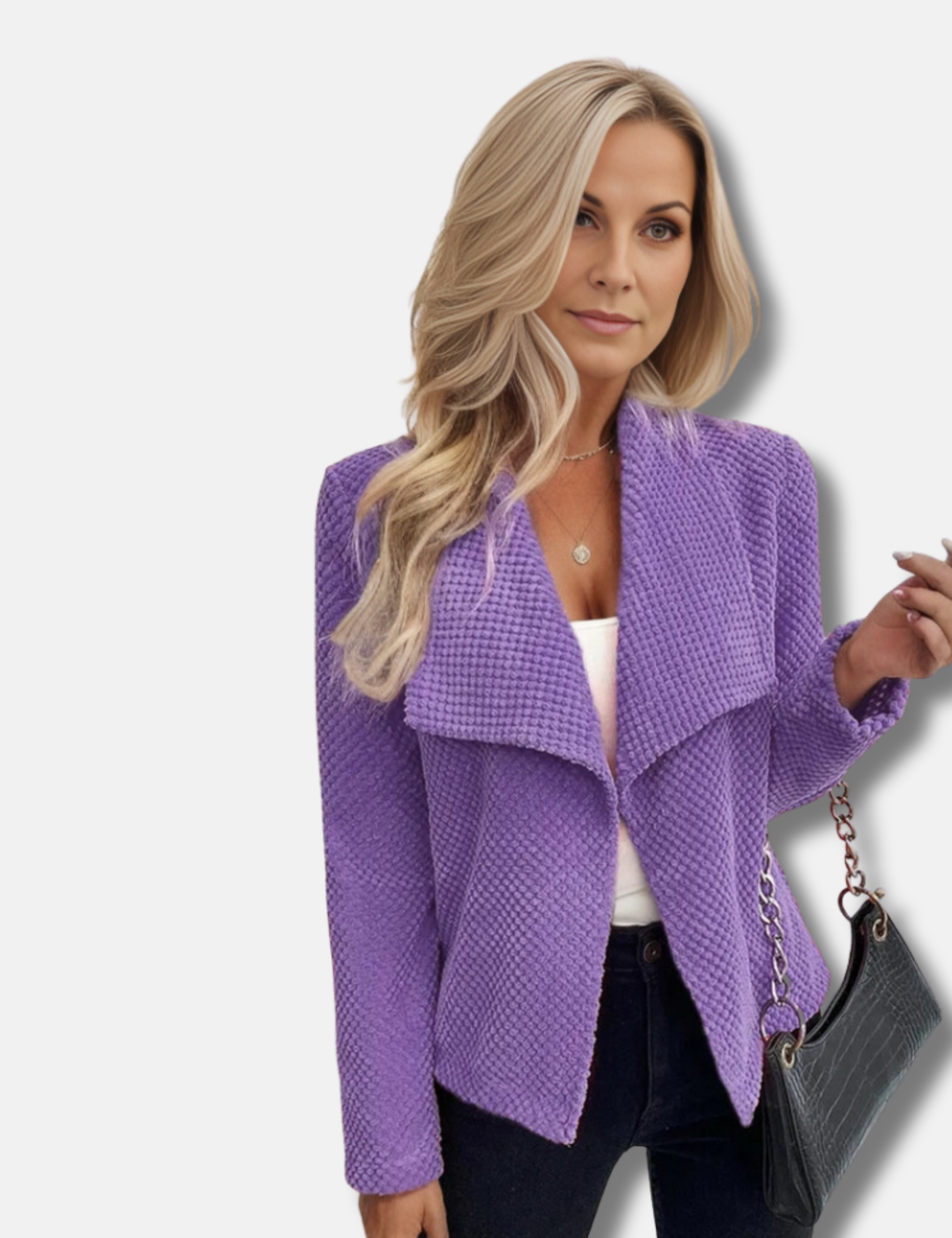 Dam Kortjacka Chic Polyester med Vikta Kragen-4