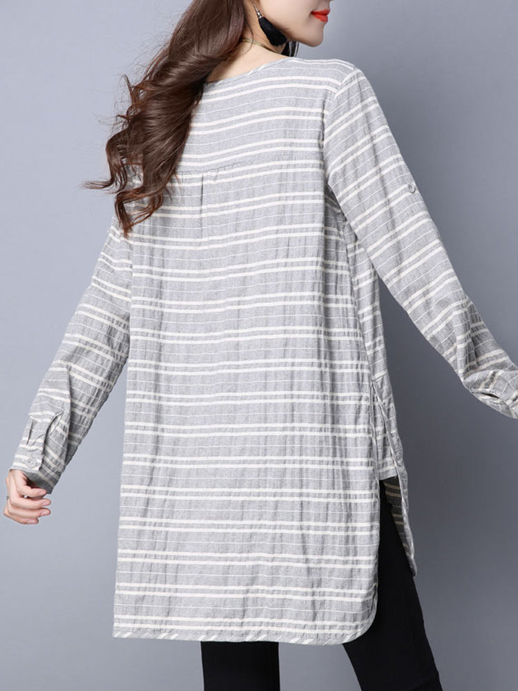 Dam Klänning Långärmad O-Hals Avslappnad Polyester 6