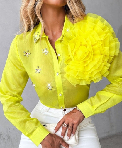 Dam Blommönstrad Jacka Tencel för Vår och Höst-1