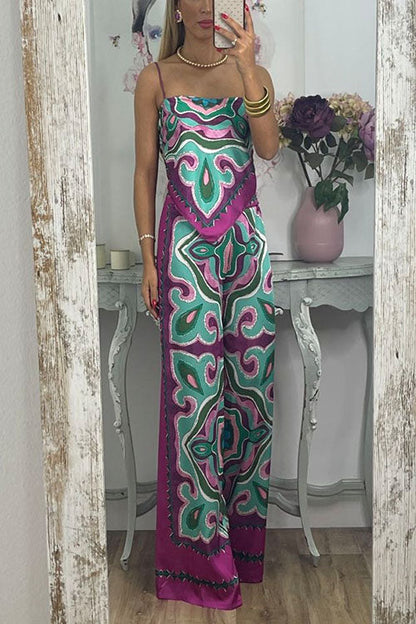 Dam Set Oregelbunden Cami Topp Bred Benbyxor Bomull Polyester-4