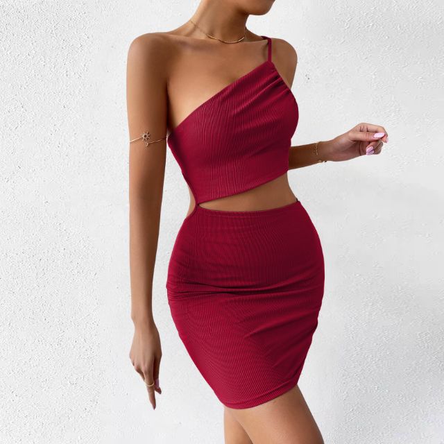 Variant image for Damklänning En-axel Ribbstickad Bodycon-6