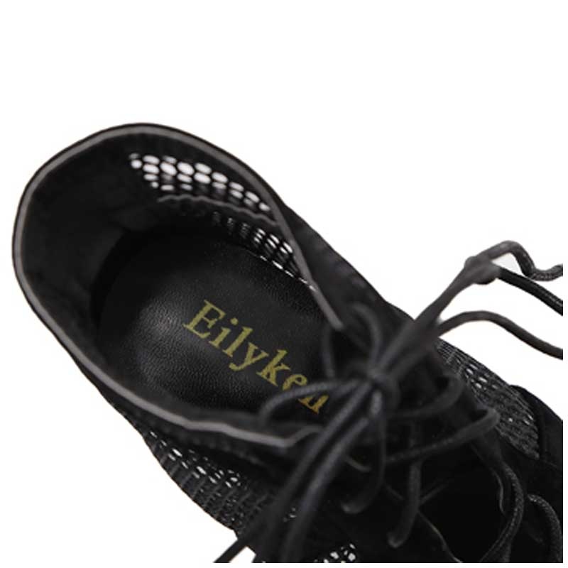 Dam Ankelboots Peeptoe Flock Mesh Hög Klack-4