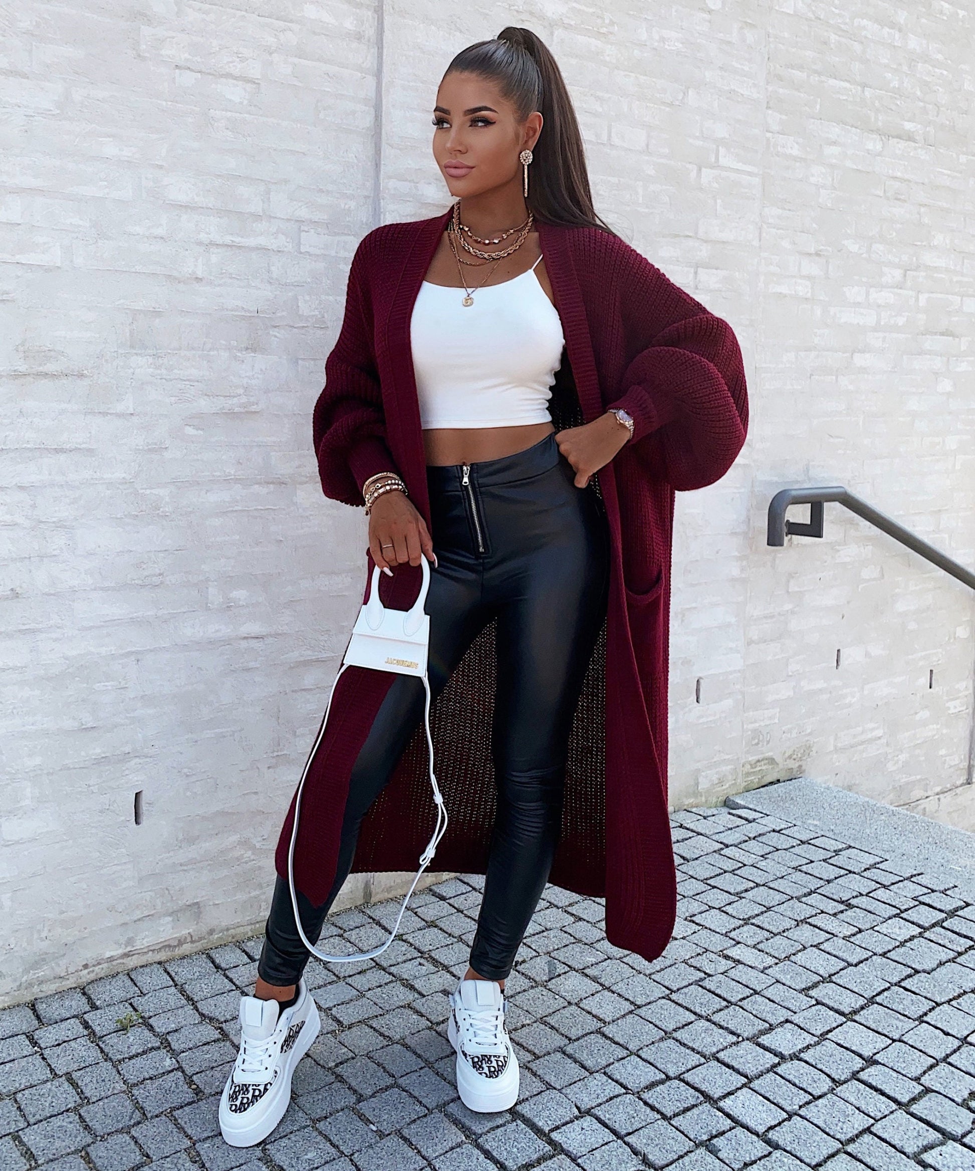 Långklänning Dam Vinröd Mjuk Tyg Elegant Festklänning-3