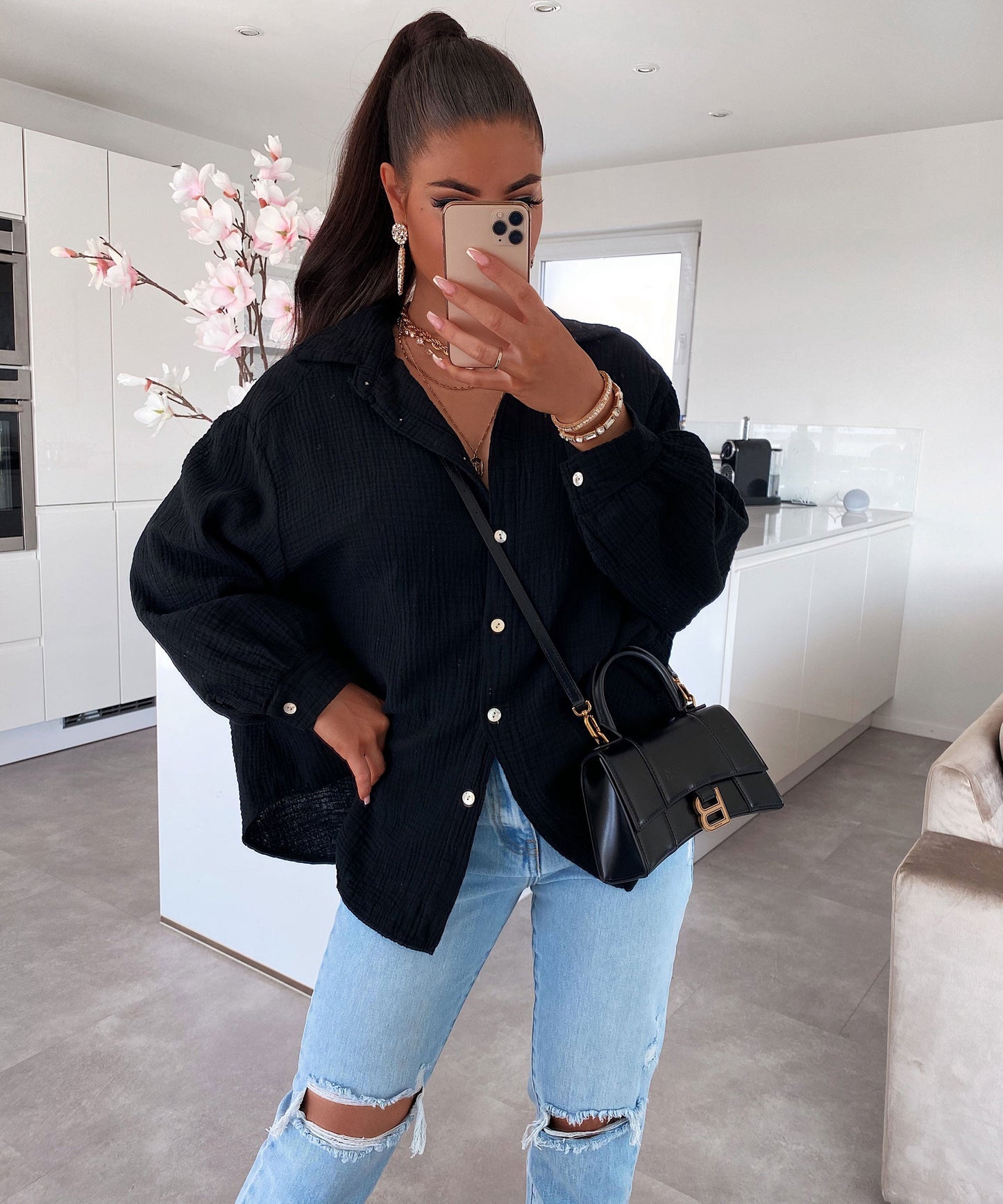 Dam Blus Kort Musselin 100% Bomull-2