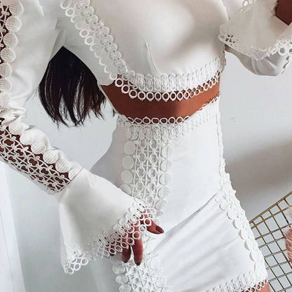 Dam Midiklänning Bodycon Rund Hals Utställda Ärmar Polyester Spandex-5