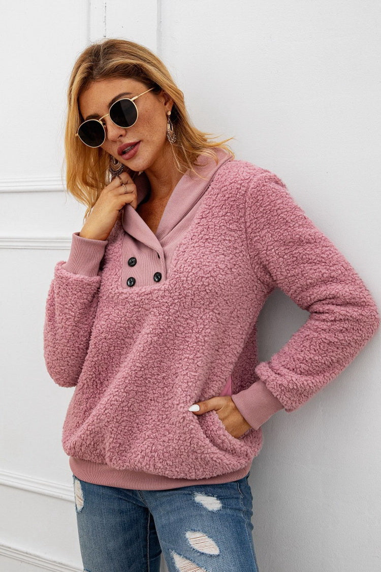 Dam Tröja Dubbel Bröst Bomull Polyester Lång Ärme V-Ringad-5