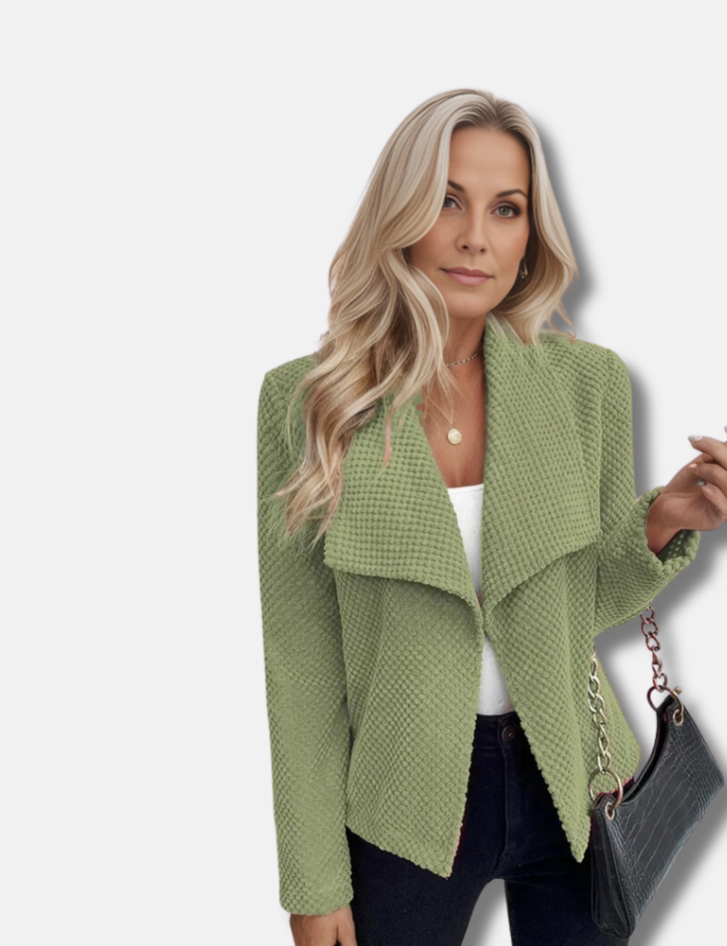 Dam Kortjacka Chic Polyester med Vikta Kragen-2