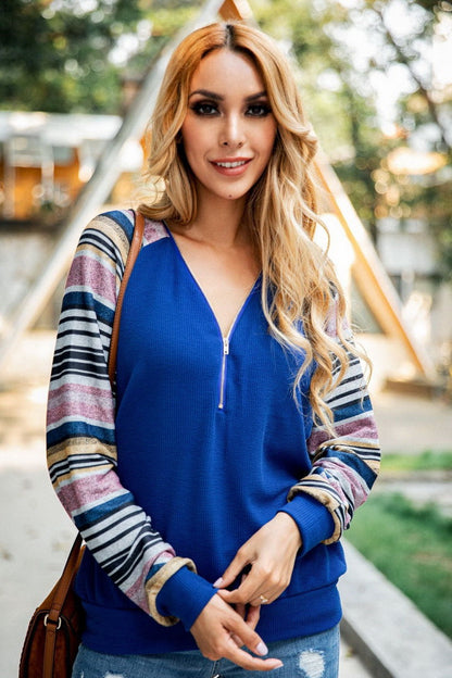 Dam Tröja V-hals med Tryck och Dragkedja i Polyester-6