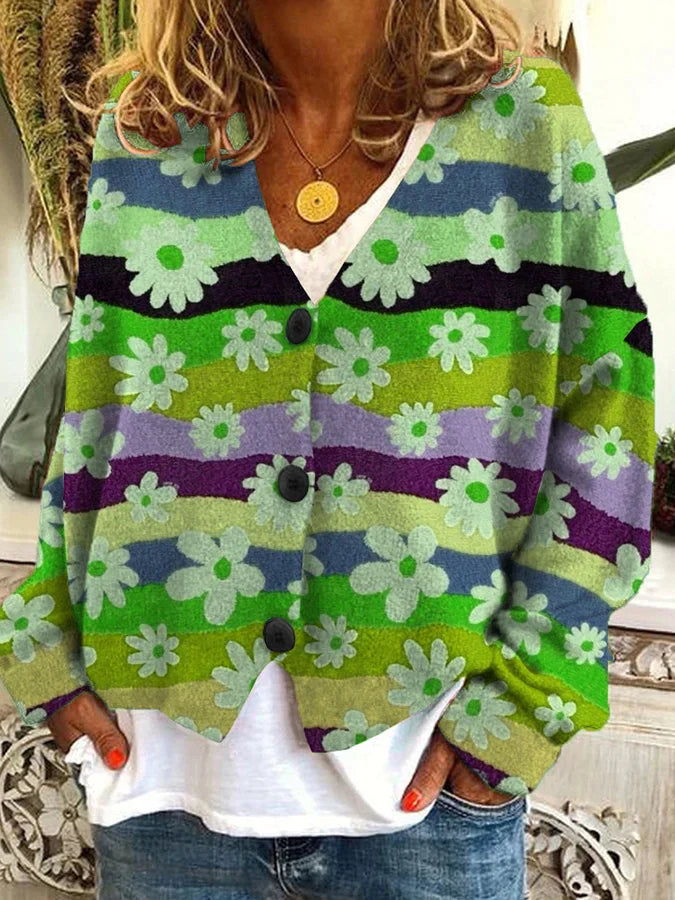 Dam Stickad Väst Blommig Vintage Akryl för Lager-på-Lager Stil-5