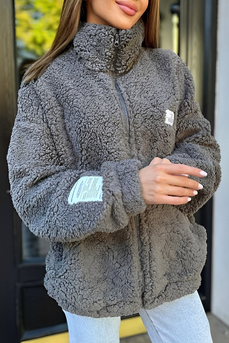 Damjacka Plysch med Fickor och Revers för Kalla Dagar-5