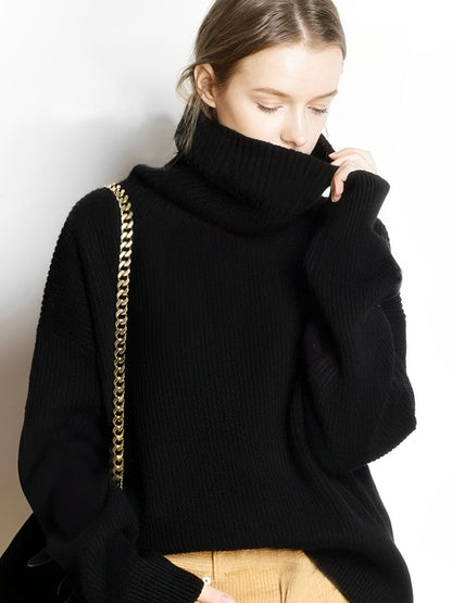 Dam Turtleneck Tröja Av Klassiskt Rep Avslappnad Passform-6