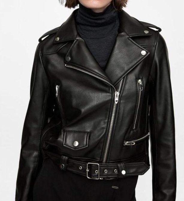 Dam Skinnjacka Långärmad Elegant Läder 3