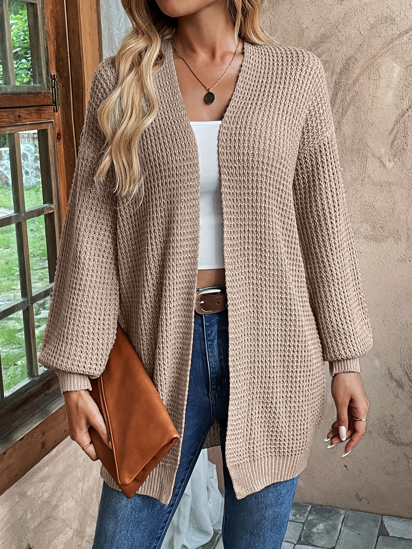 Dam Cardigan Casual Ull Normal Passform Lång Ärmmaterial-6