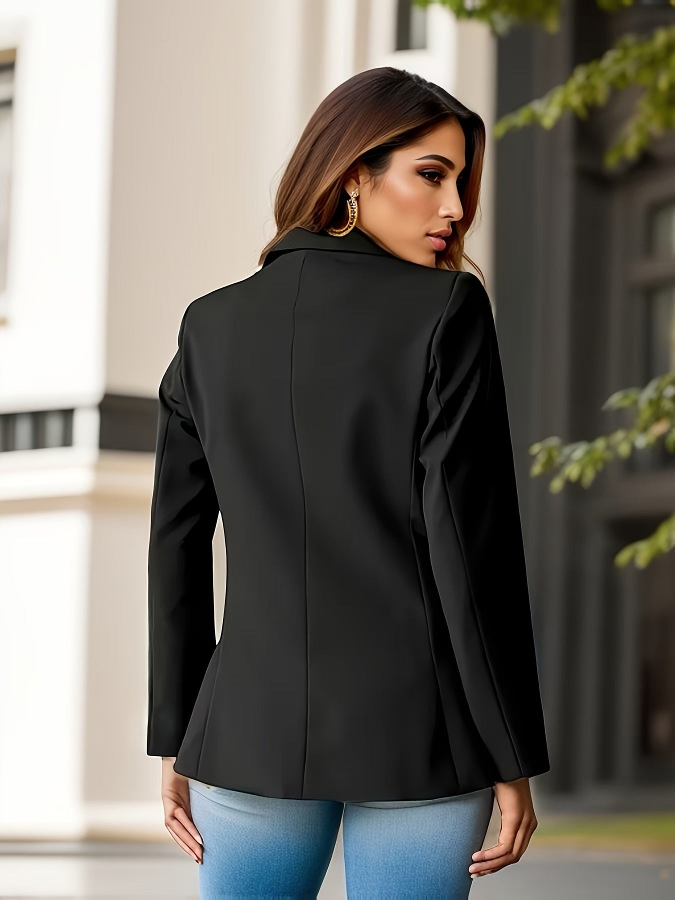 Kvinnors Klassisk Blazer Mjuk Blandningstyg med Sidofickor-5