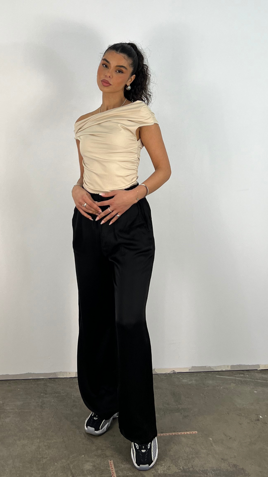 Dam Raka Byxor Viskos Elastiskt Midjeband-1