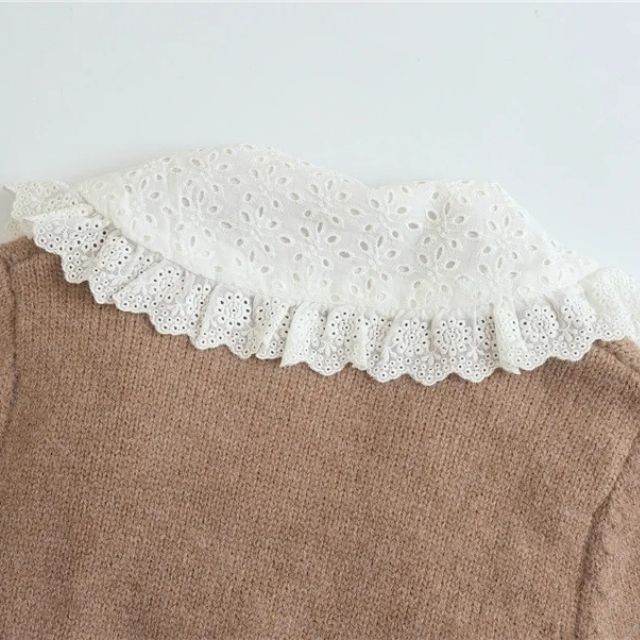 Dam Cardigan Flätmönster Spetsig Krage 100% Akryl 6