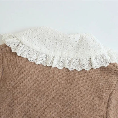 Dam Cardigan Flätmönster Spetsig Krage 100% Akryl 6