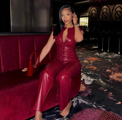 Dam Jumpsuit Rufsad Figurformande Polyester för Höst-4