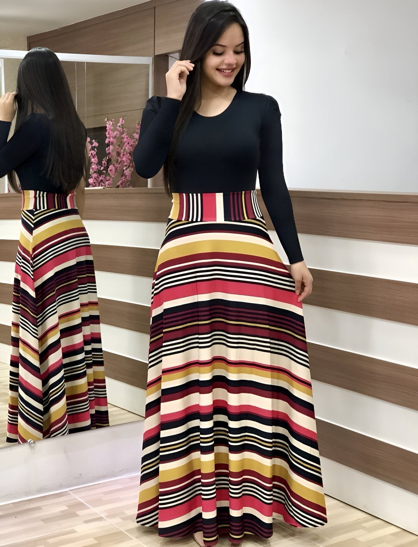 Variant image for Damklänning Blommig Färgblock Polyester Lätt-61