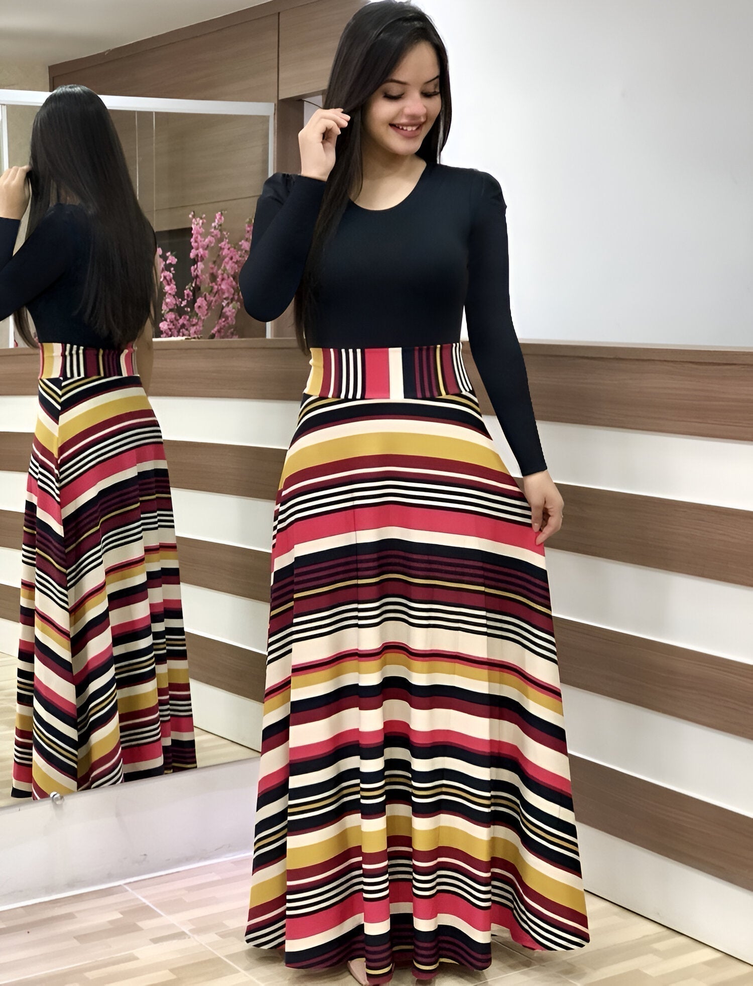 Variant image for Damklänning Blommig Färgblock Polyester Lätt-61