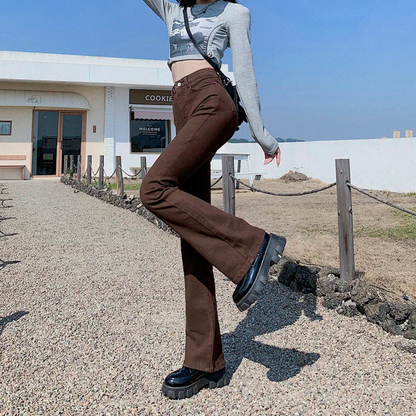 Dam Byxor Hög Midja Elastiska Snygga Byxor med Resår i Midjan 4