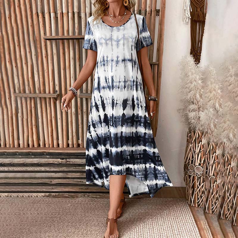 Dam Klänning Vintage Cirkulär Halsringning Mönster Högkvalitativt Tyg-4