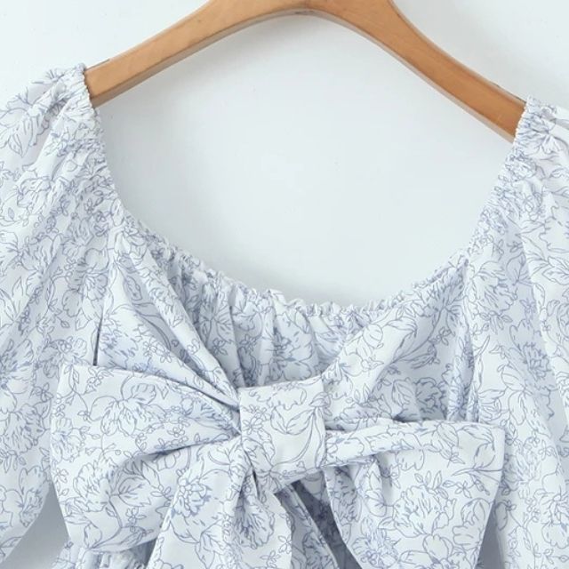 Kvinnor Blommig Klänning Puffärmar Samlad Midja Polyester-6