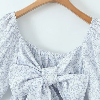 Kvinnor Blommig Klänning Puffärmar Samlad Midja Polyester-6