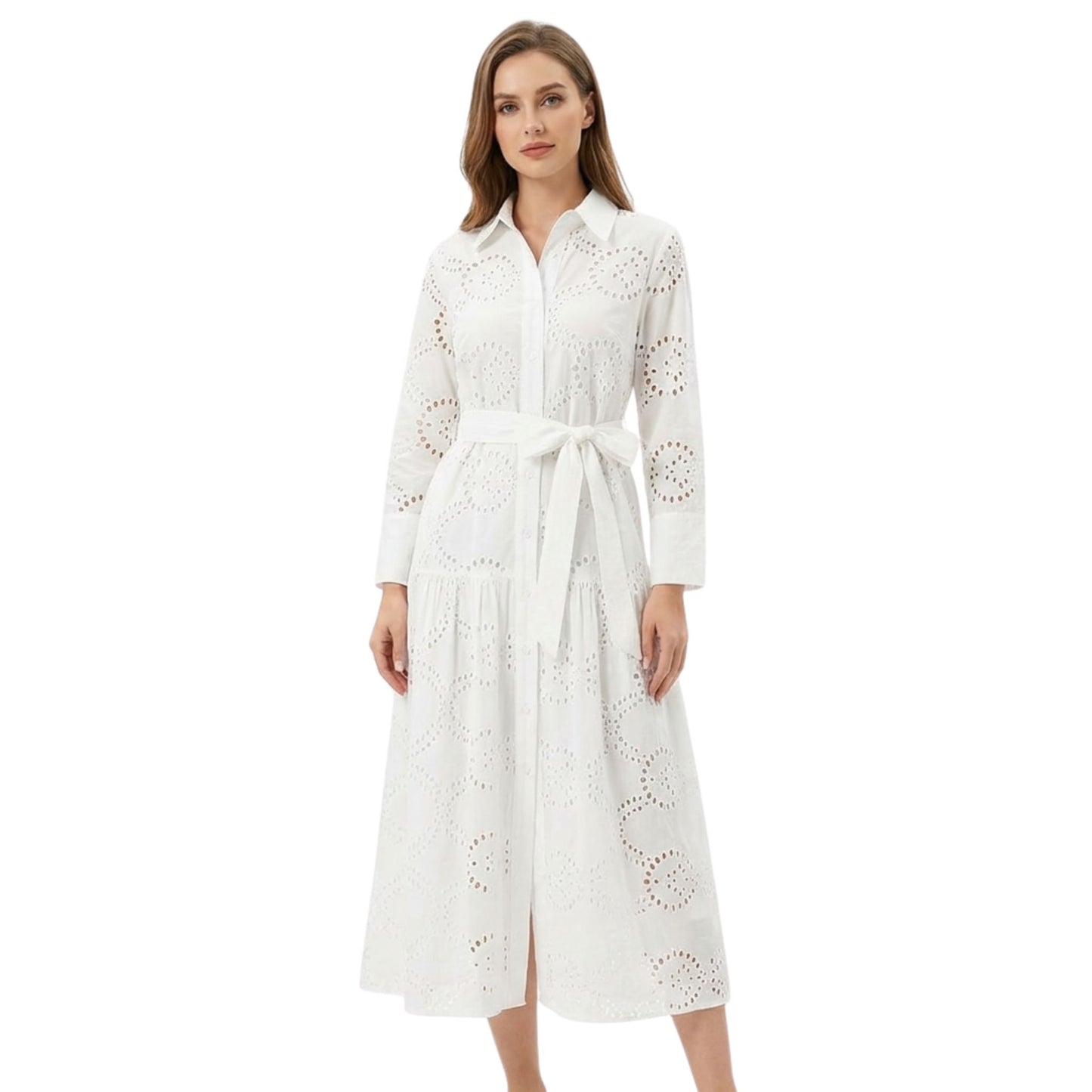 Dam Midi Klänning Hålstickad Polyester Elegant