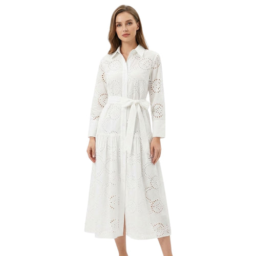 Dam Midi Klänning Hålstickad Polyester Elegant