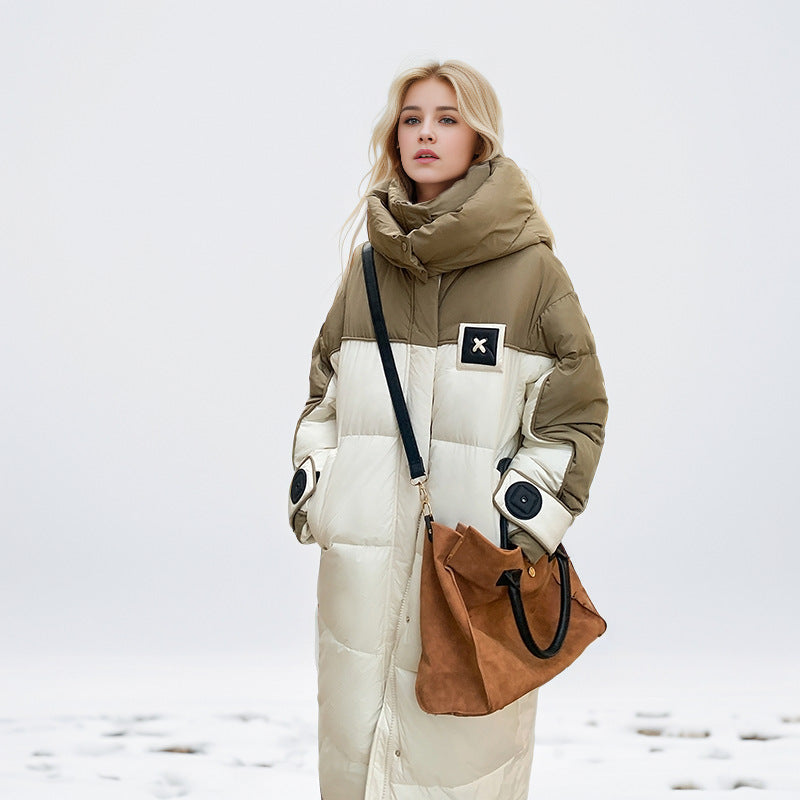 Damer Lång Jacka Färgblockdesign Polyester och Ull-2