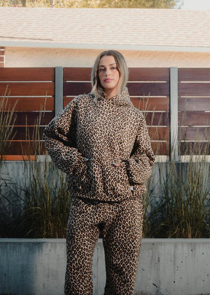 Dam Hoodie och Joggingbyxor Set Leopardmönster Polyester Blend-2