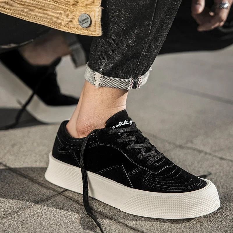 Herr Sneakers Låga Mocka med Tjock Sula för Komfort och Stil-4