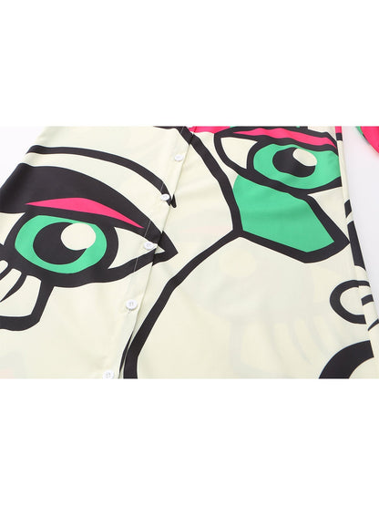 Dam Klänning Långärmad Skjortkrage Färgblock Polyester-5