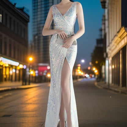 Kvinnors Aftonklänning Lång Med Paljetter Flödande Design Polyester 4