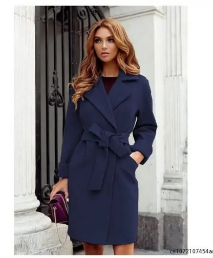 Kvinnors Trenchcoat Med Bälte Vändbar Krage Polyester Knälängd-3