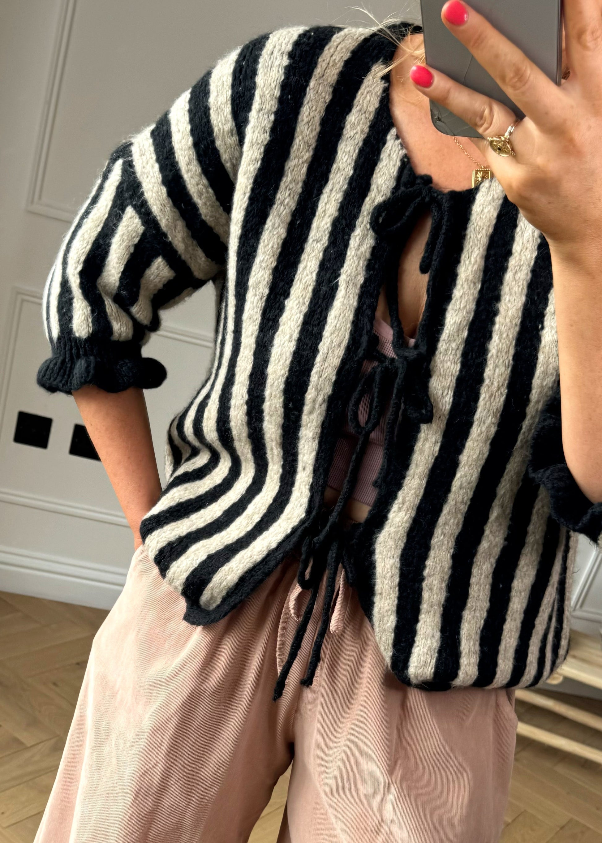 Dam Tröja Tvåfärgad Vertikalt Randig Polyester-3