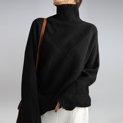 Stickad Dam Tröja Turtleneck Mjuk Bomull 4