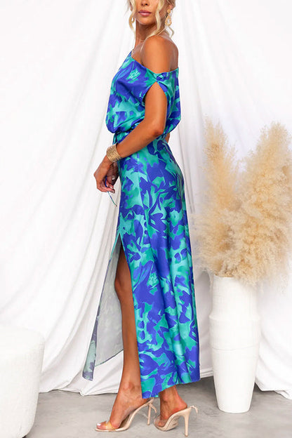 Dam Maxiklänning Blommönster med Slits i Bomull och Polyester för Sommar-3