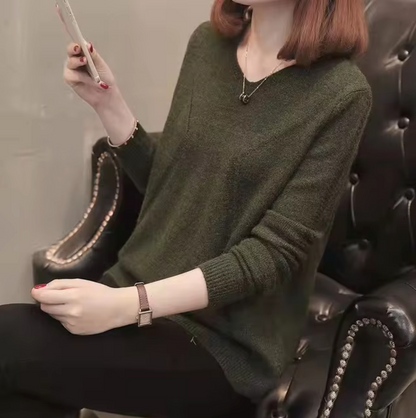 Dam Stickad Tröja Långärmad V-ringning Mjuk Kvalitet-2