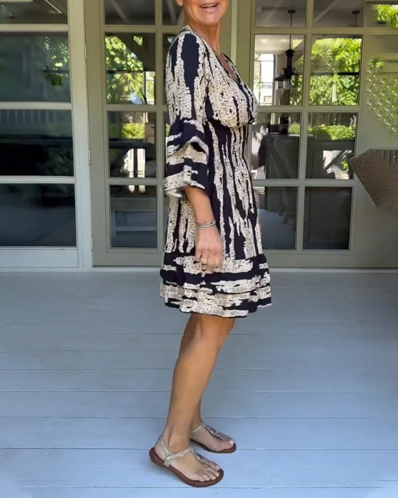 Damklänning V-Hals 3/4 Ärmar Vintage Stil Polyester-4