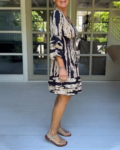 Damklänning V-Hals 3/4 Ärmar Vintage Stil Polyester-4