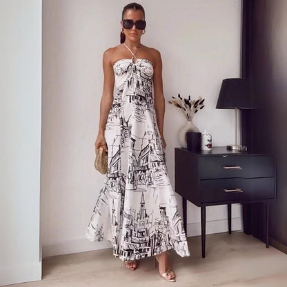 Maxi Klänning Dam Urban Tryck Långt Tyg-6