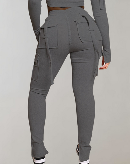 Dam Byxor Hög Midja Cargo 100% Bomull Vintage Stil 2