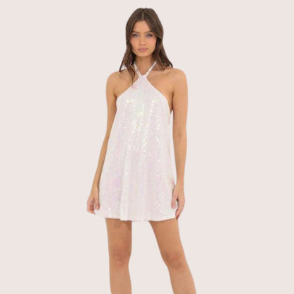 Kvinnors Glittrig Miniklänning med Halshållare i Polyester-4