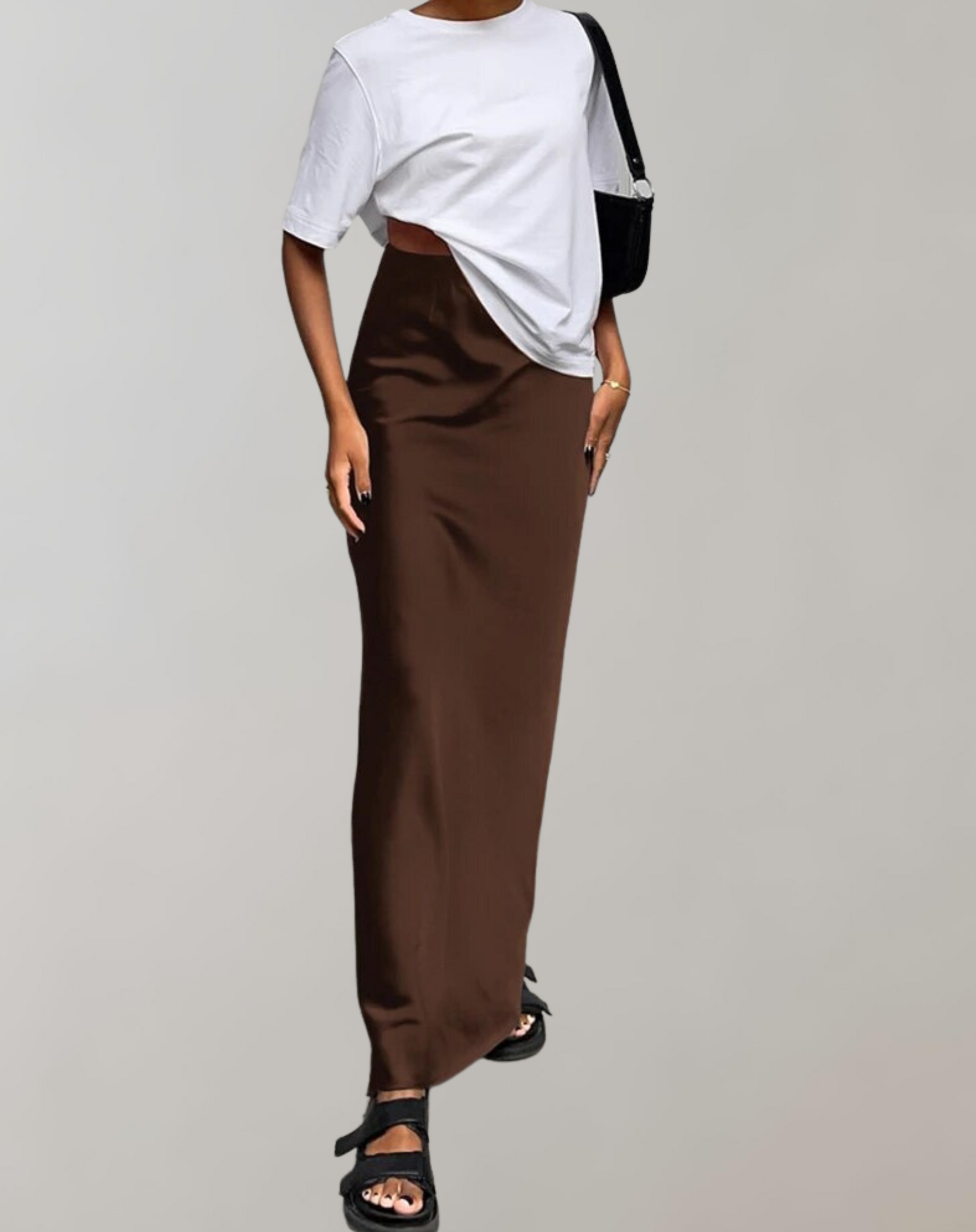 Dam Trumpetkjol Satin Högmidjad Elegant-4
