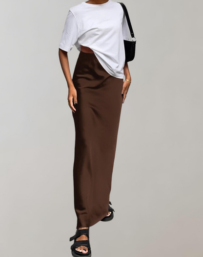 Dam Trumpetkjol Satin Högmidjad Elegant-4